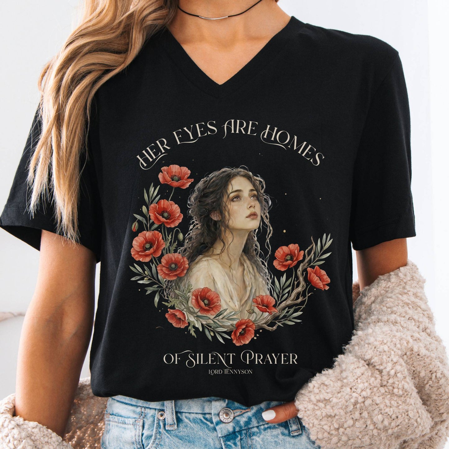 V-neck Black / S Her Eyes Are Homes of Silent Prayer Lord Tennyson V-Neck The Mystic Eden
