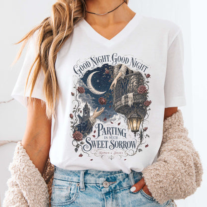 V-neck White / S Parting Is Such Sweet Sorrow Romeo and Juliet Shakespeare V-Neck The Mystic Eden