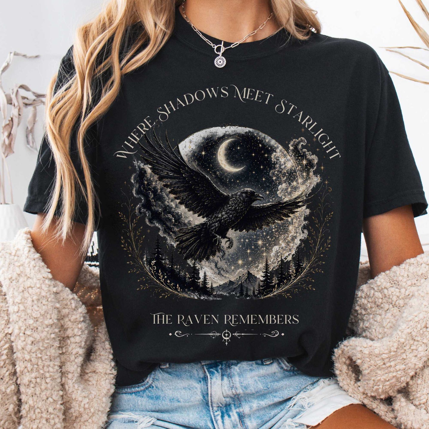 T-Shirt Black / S Where Shadows Meet Starlight Raven T-Shirt The Mystic Eden