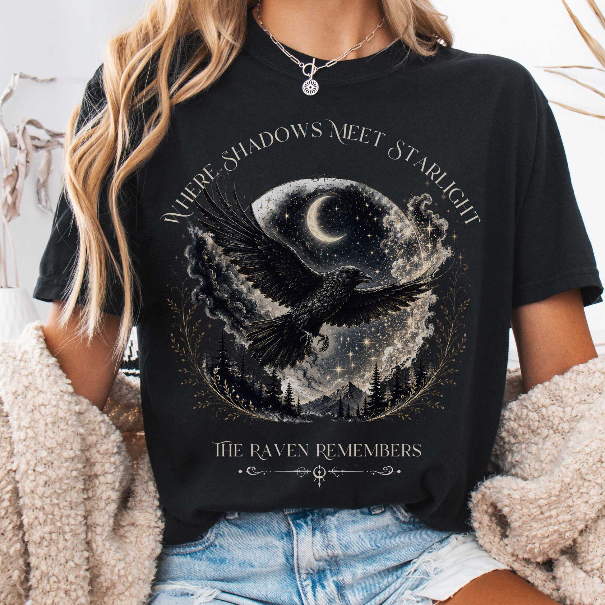 T-Shirt Black / S Where Shadows Meet Starlight Raven T-Shirt The Mystic Eden