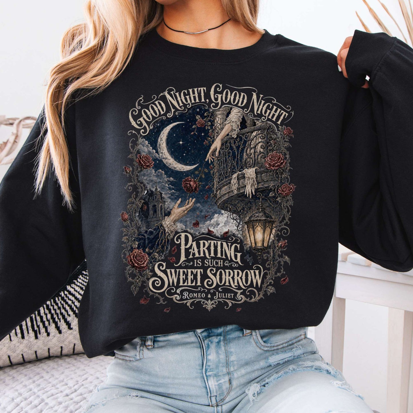 Sweatshirt Black / S Parting Is Such Sweet Sorrow Romeo and Juliet Shakespeare Crewneck Sweatshirt The Mystic Eden
