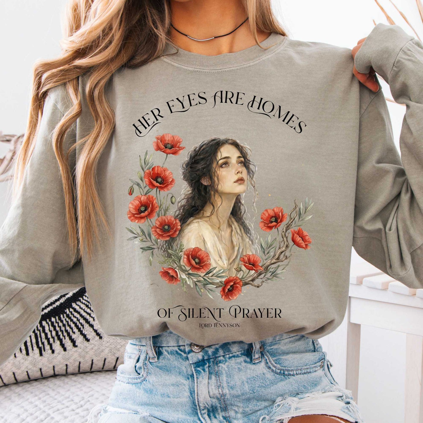 Long-sleeve Sandstone / S Her Eyes Are Homes of Silent Prayer Lord Tennyson Long Sleeve The Mystic Eden