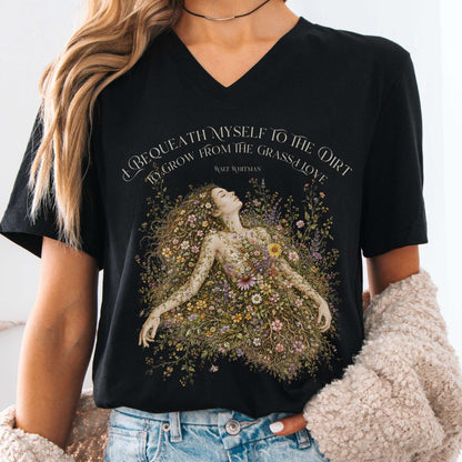 V-neck Black / S I Bequeath Myself to the Dirt Walt Whitman V-Neck The Mystic Eden