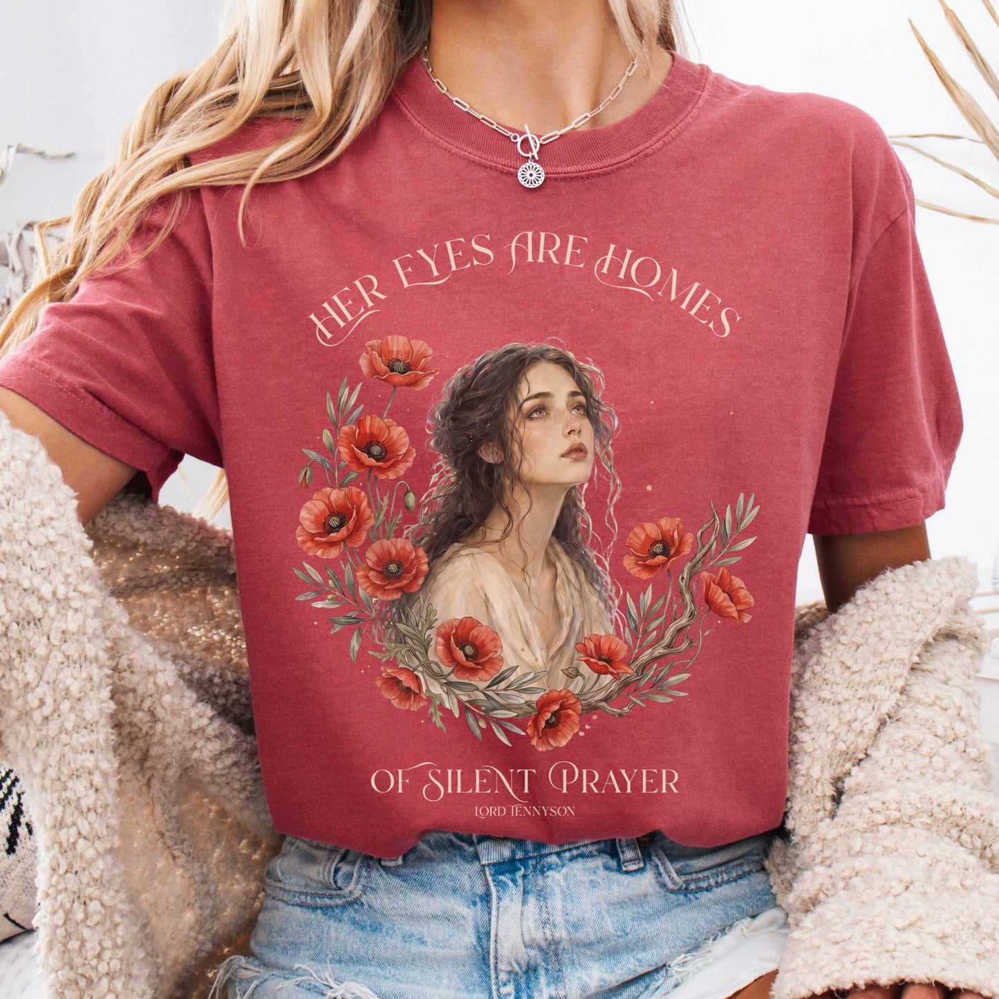 T-Shirt Crimson / S Her Eyes Are Homes of Silent Prayer Lord Tennyson T-Shirt The Mystic Eden