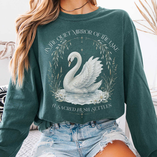 Long-sleeve Blue Spruce / S In The Quiet Mirror Swan Long Sleeve The Mystic Eden