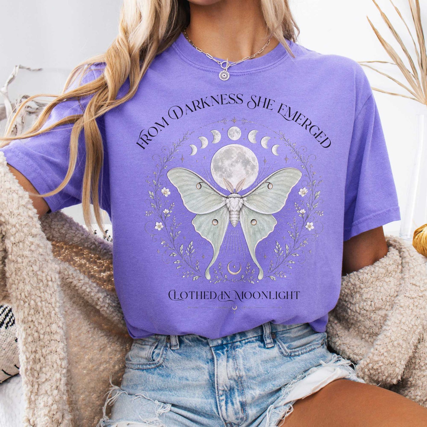 T-Shirt Violet / S From Darkness She Emerged Clothed in Moonlight T-Shirt The Mystic Eden