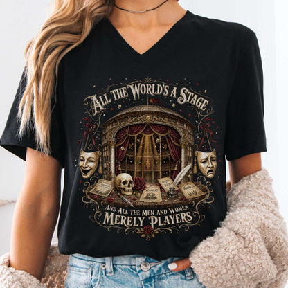 V-neck Black / S All the World's a Stage Shakespeare V-Neck The Mystic Eden