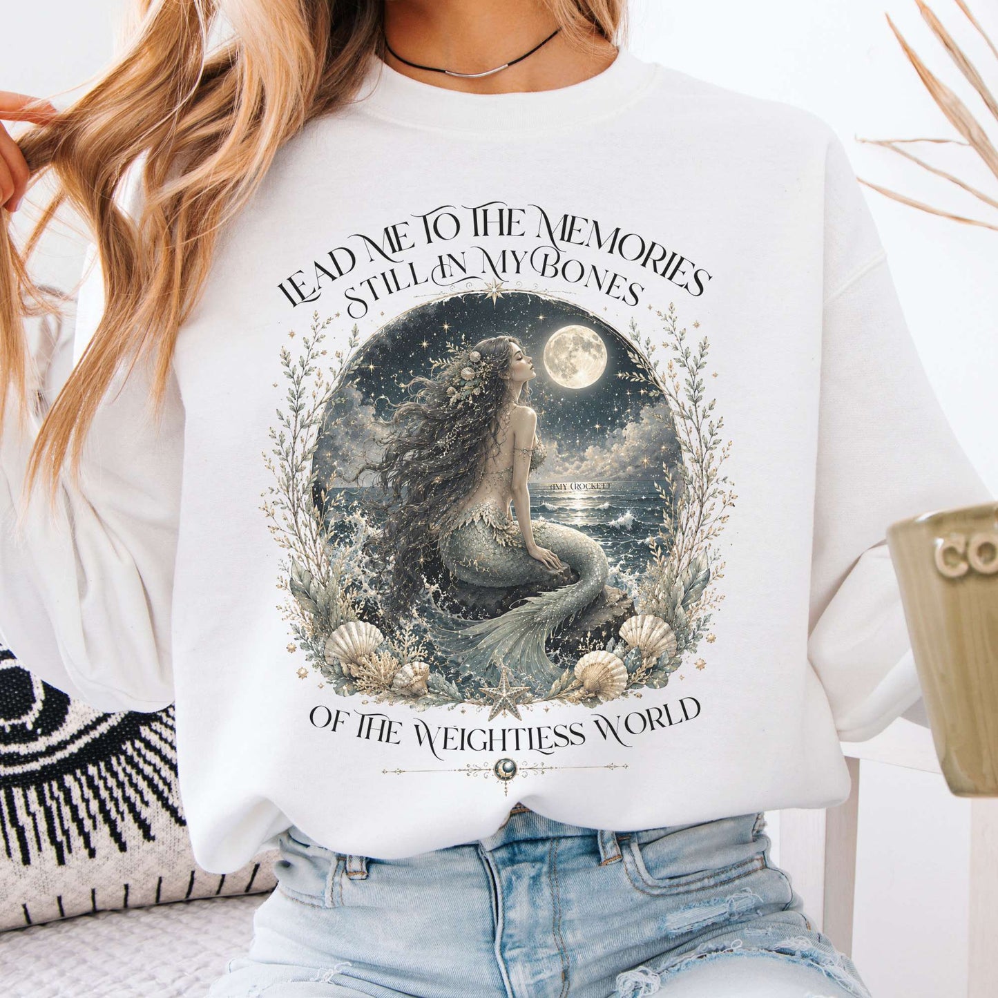Sweatshirt White / S A Mermaid's Memories Of The Weightless World Amy Crockett Crewneck Sweatshirt The Mystic Eden