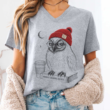 V-neck Athletic Heather / S Moonlit Readers Society Night Owl V-Neck The Mystic Eden