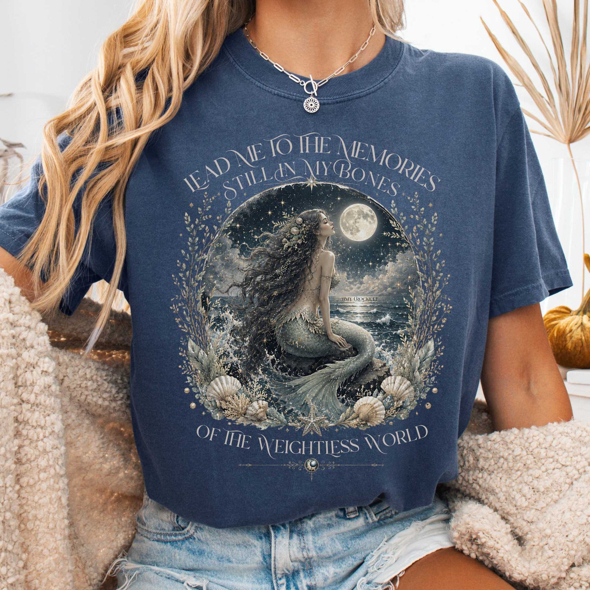 T-Shirt Denim / S A Mermaid's Memories Of The Weightless World Amy Crockett T-Shirt The Mystic Eden