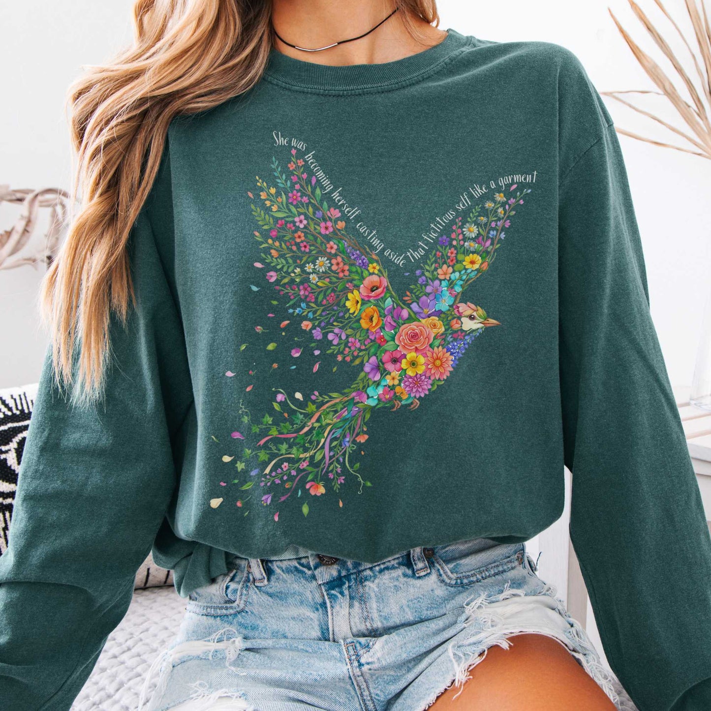 Long-sleeve Blue Spruce / S She Was Becoming Herself Kate Chopin Long Sleeve The Mystic Eden