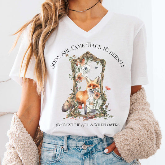V-neck White / S Soon She Came Back to Herself V-Neck The Mystic Eden