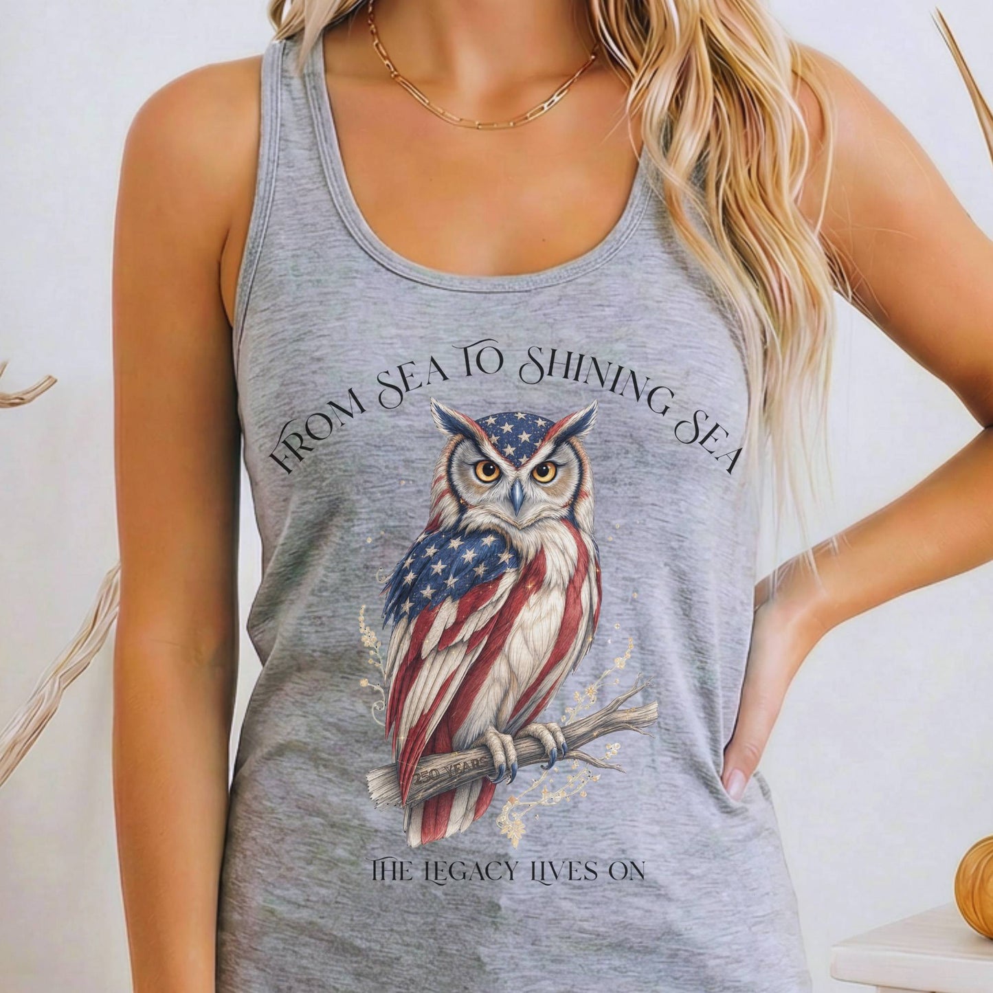 Tank Top Heather Grey / XS The Legacy Lives On America 250 Owl Women's Lightweight Tank Top The Mystic Eden