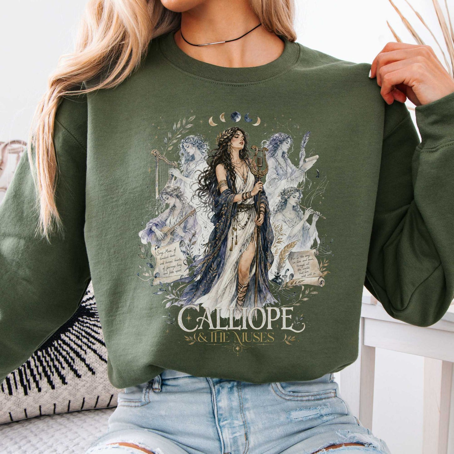 Sweatshirt Military Green / S Calliope & The Muses Mythology Crewneck Sweatshirt The Mystic Eden
