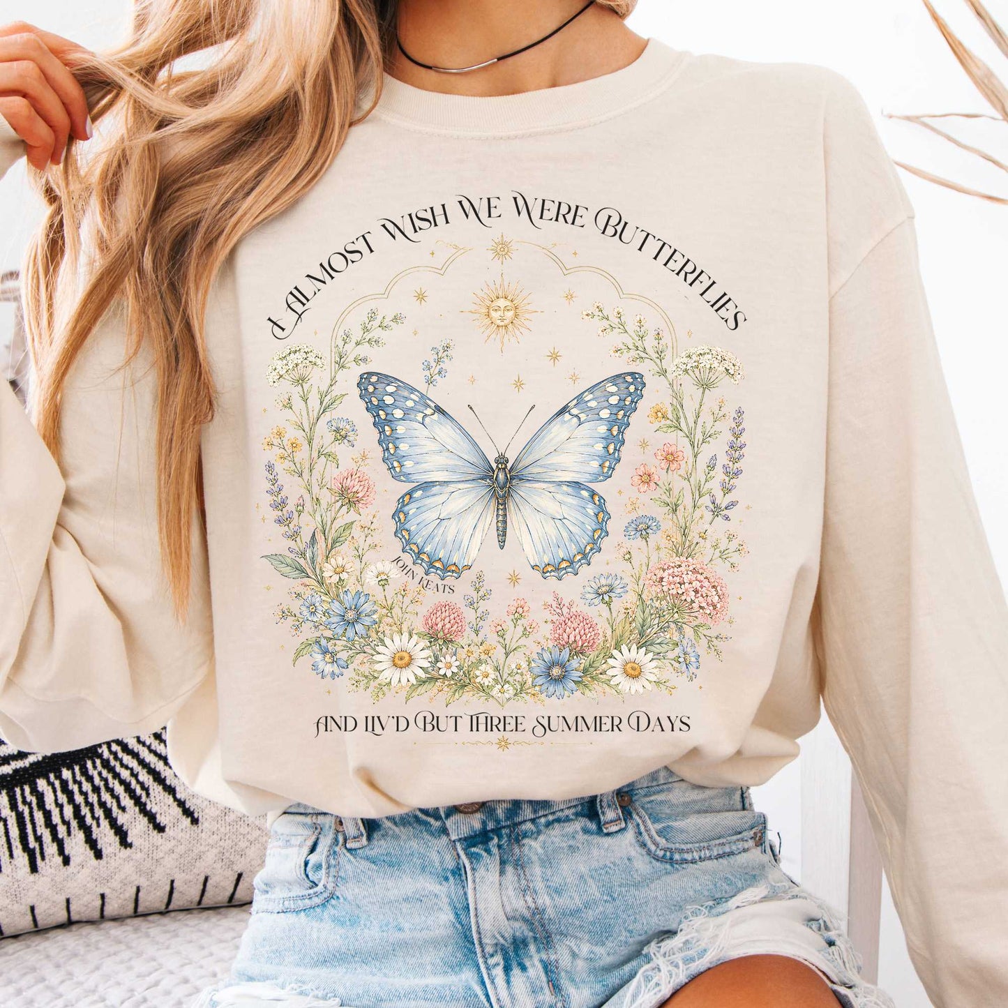 Long-sleeve Ivory / S I Almost Wish We Were Butterflies John Keats Long Sleeve The Mystic Eden