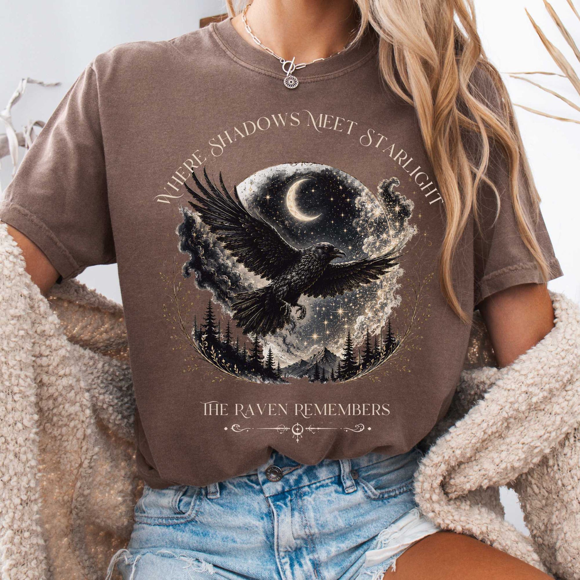 T-Shirt Espresso / S Where Shadows Meet Starlight Raven T-Shirt The Mystic Eden