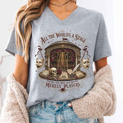 V-neck Athletic Heather / S All the World's a Stage Shakespeare V-Neck The Mystic Eden