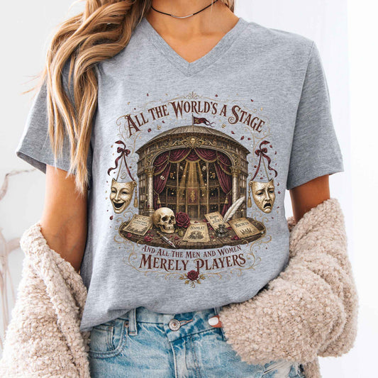V-neck Athletic Heather / S All the World's a Stage Shakespeare V-Neck The Mystic Eden