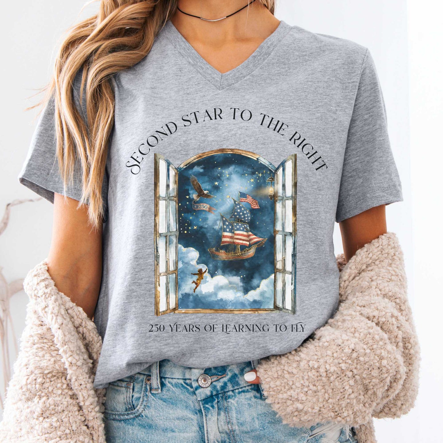 V-neck Athletic Heather / S Second Star to the Right America 250 Commemorative V-Neck The Mystic Eden