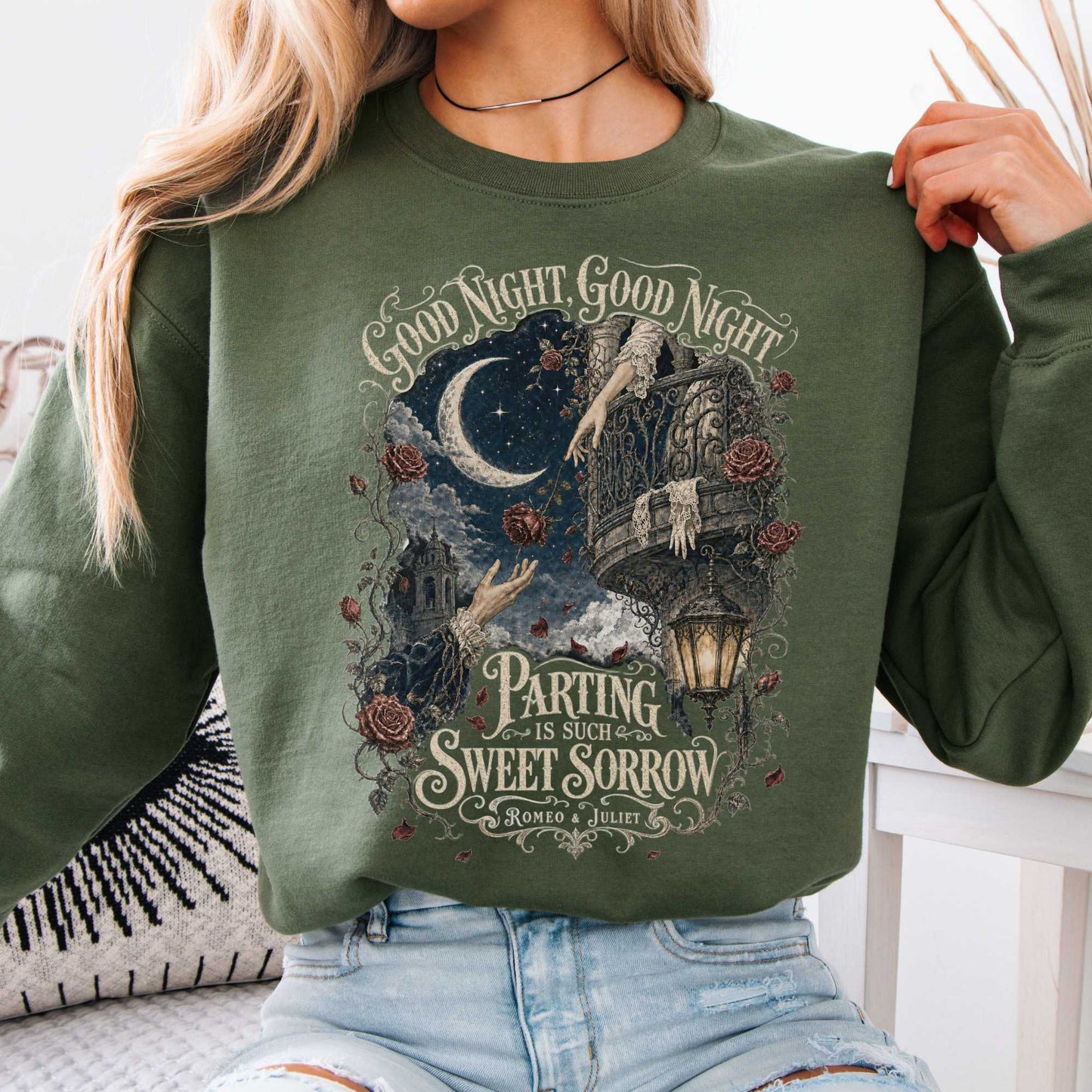 Sweatshirt Military Green / S Parting Is Such Sweet Sorrow Romeo and Juliet Shakespeare Crewneck Sweatshirt The Mystic Eden
