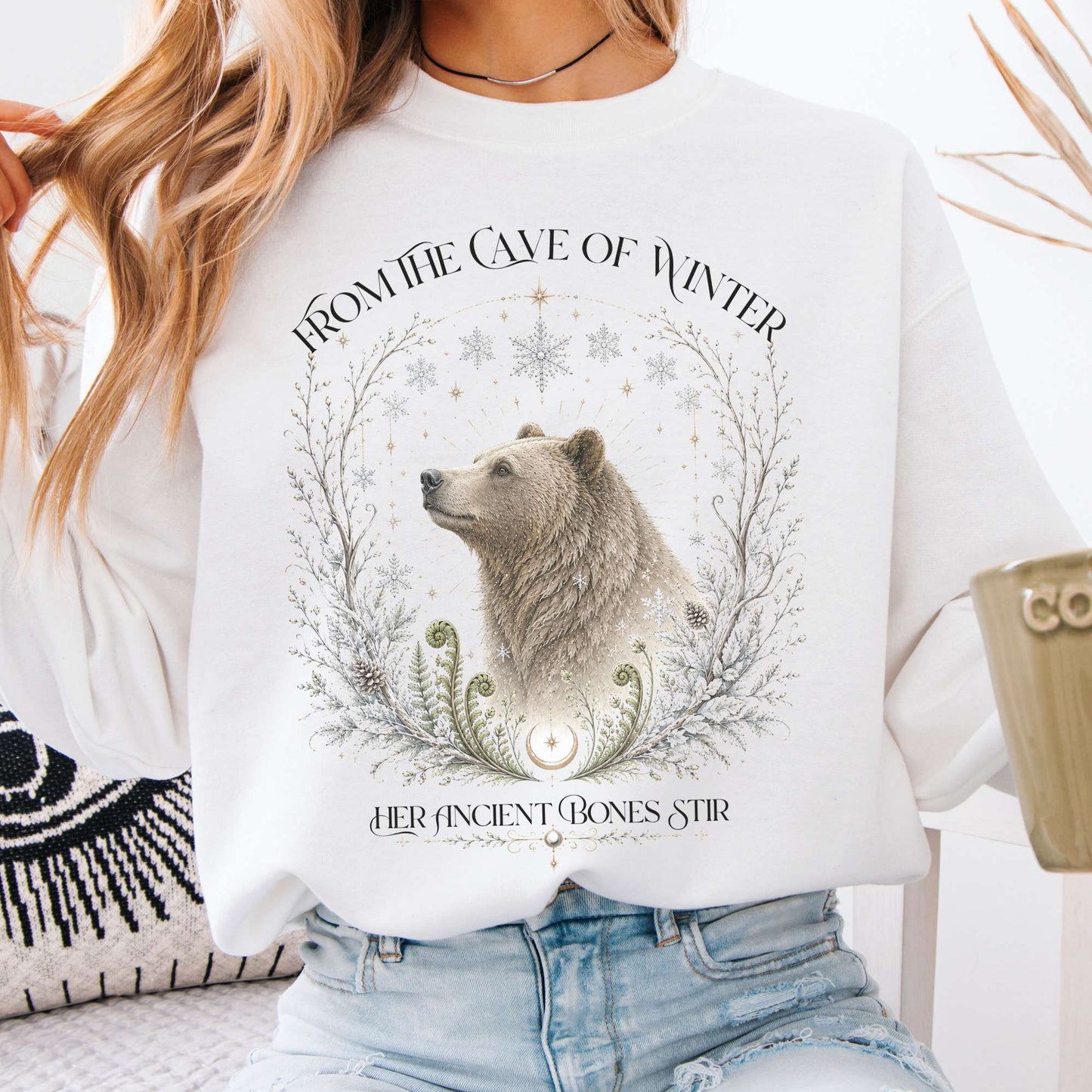 Sweatshirt White / S From the Cave of Winter Her Ancient Bones Stir Crewneck Sweatshirt The Mystic Eden