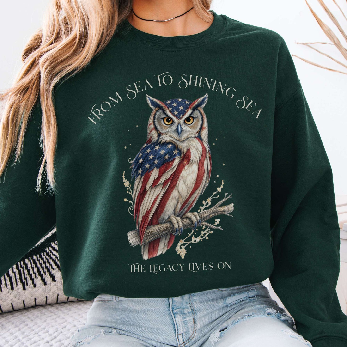 Sweatshirt Forest Green / S The Legacy Lives On America 250 Owl Crewneck Sweatshirt The Mystic Eden