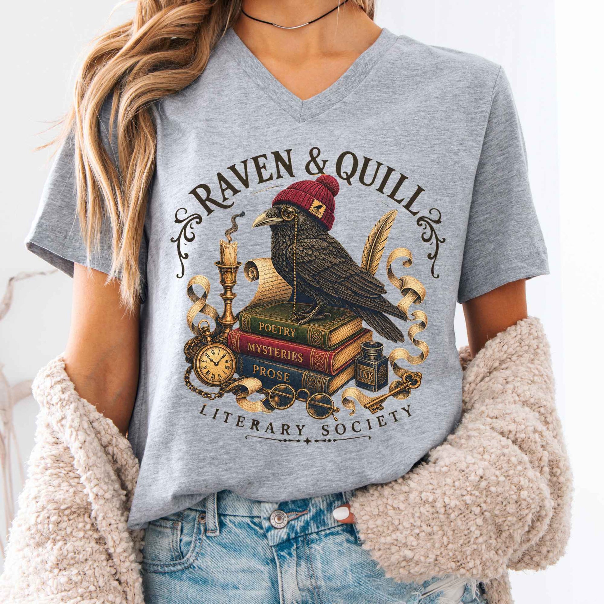 V-neck Athletic Heather / S Raven & Quill Literary Society V-Neck The Mystic Eden