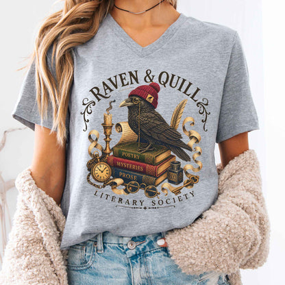 V-neck Athletic Heather / S Raven & Quill Literary Society V-Neck The Mystic Eden