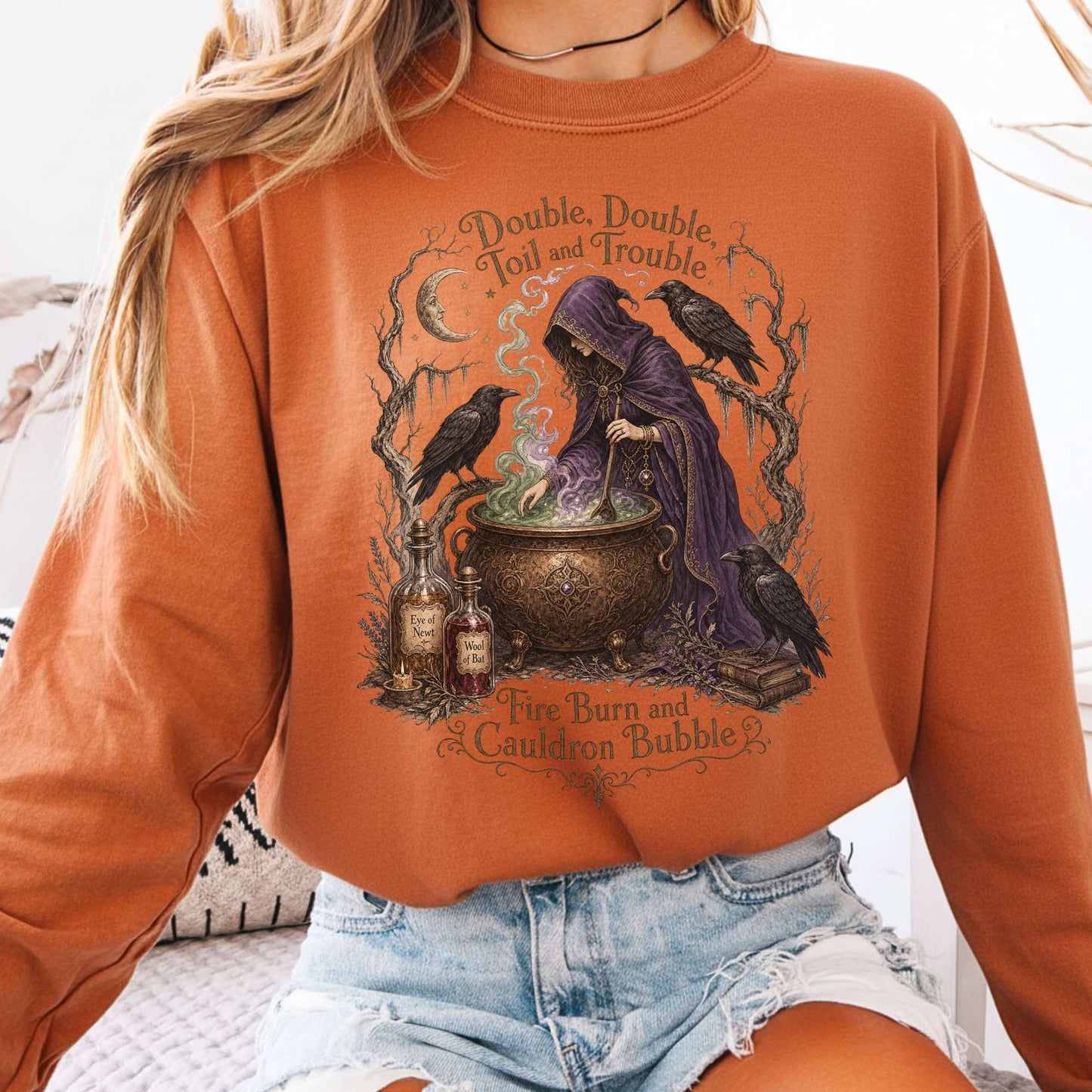 Long-sleeve Yam / S Double Double Toil and Trouble Macbeth Witch Shakespeare Long Sleeve The Mystic Eden