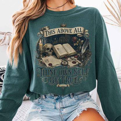 Long-sleeve Blue Spruce / S To Thine Own Self Be True Hamlet Shakespeare Long Sleeve The Mystic Eden