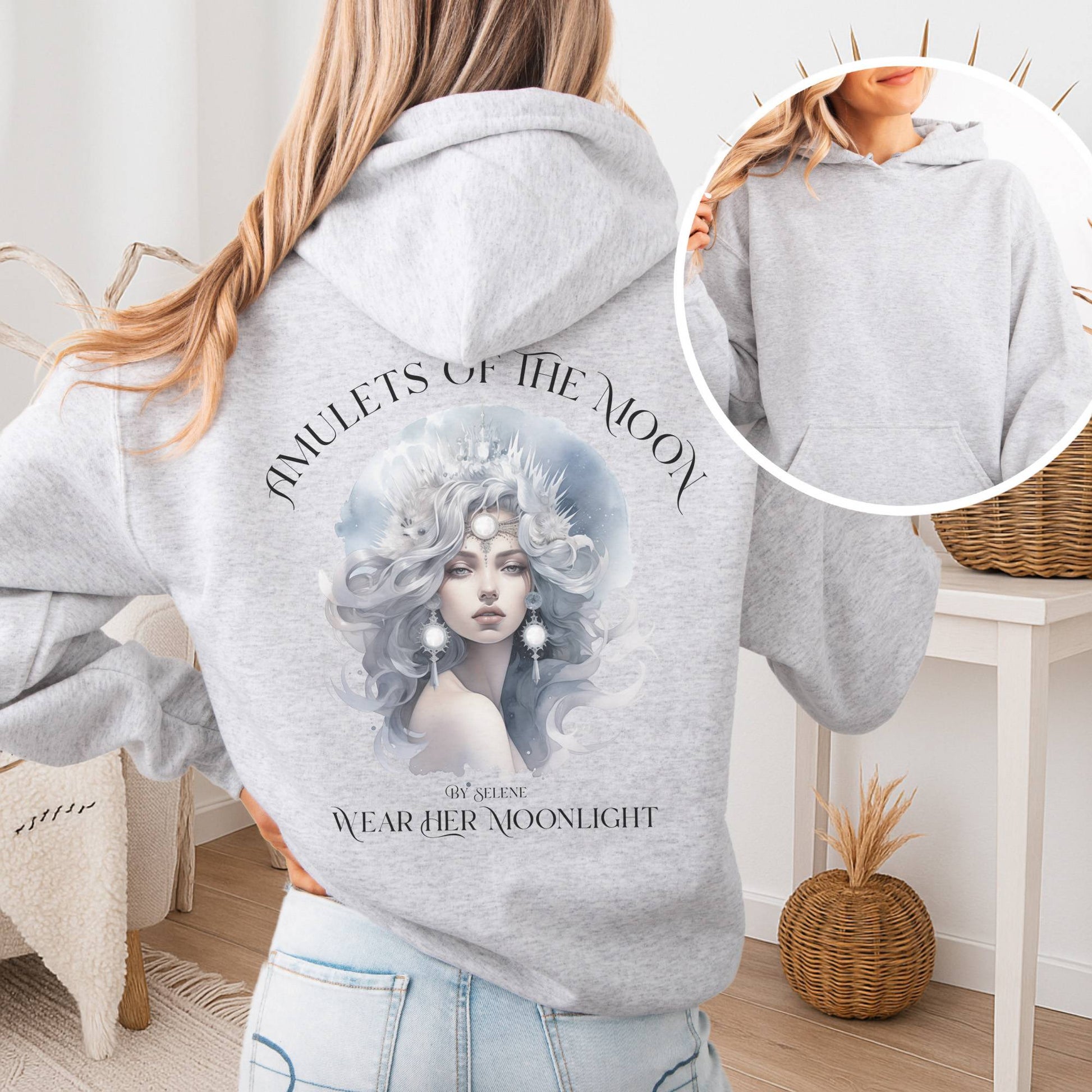 Hoodie Ash / S Amulets of the Moon Hoodie – Celestial Goddess Tee The Mystic Eden