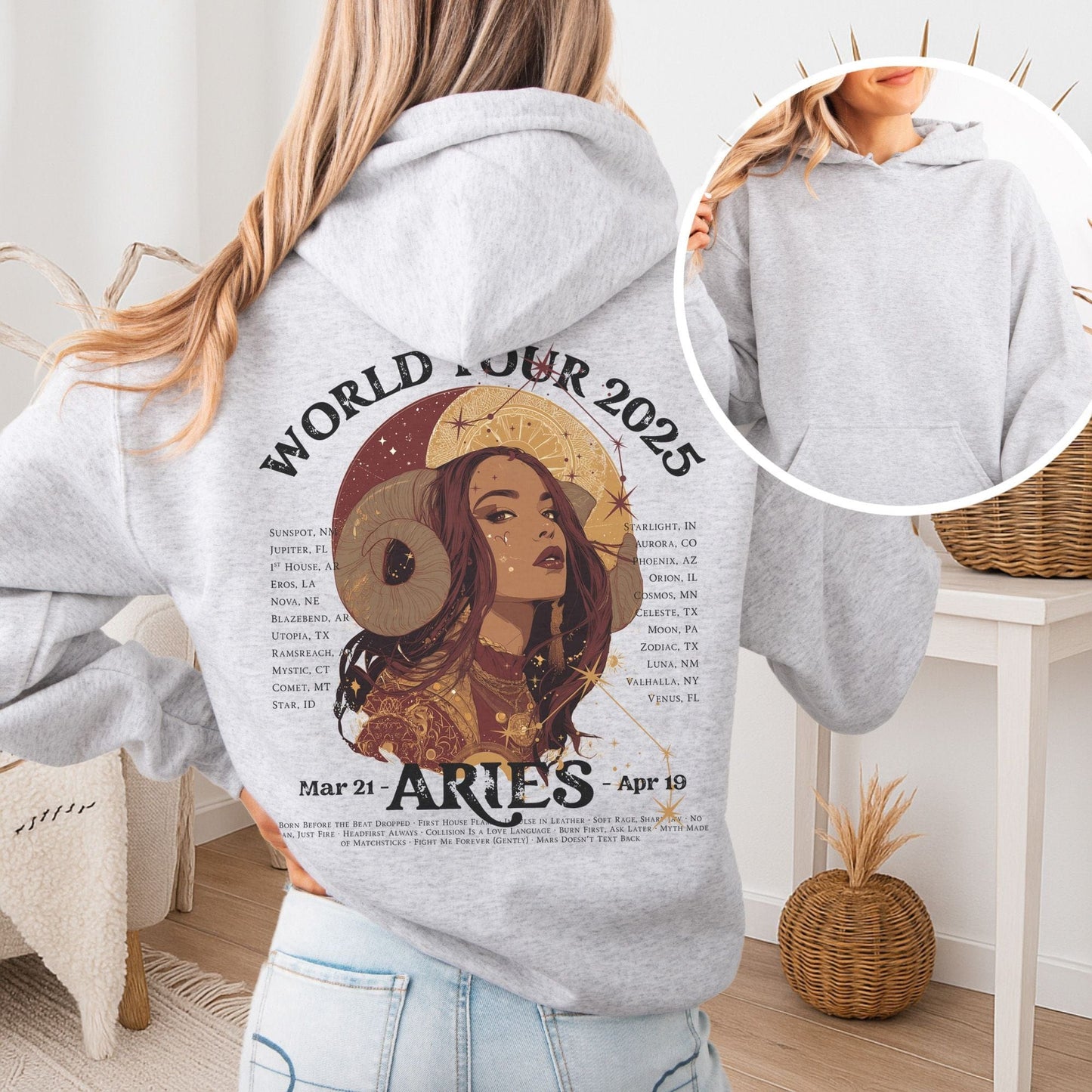 Hoodie Ash / S Aries Concert Hoodie - Zodiac World Tour 2025 Hoodie The Mystic Eden
