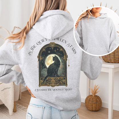 Hoodie Ash / S In the Quiet Between Stars Moonlit Cat Hoodie The Mystic Eden