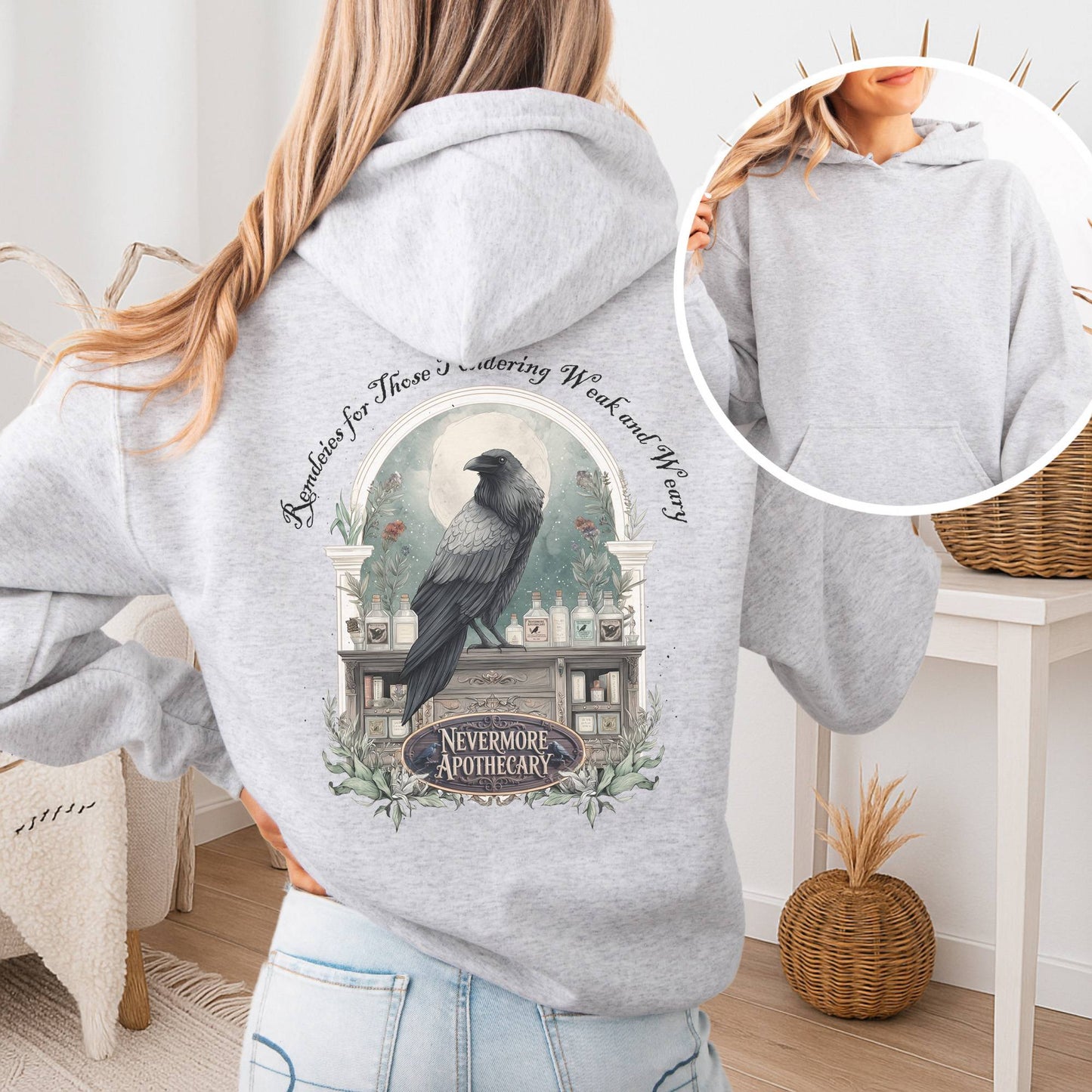 Hoodie Ash / S Nevermore Apothecary Edgar Allan Poe Hoodie The Mystic Eden