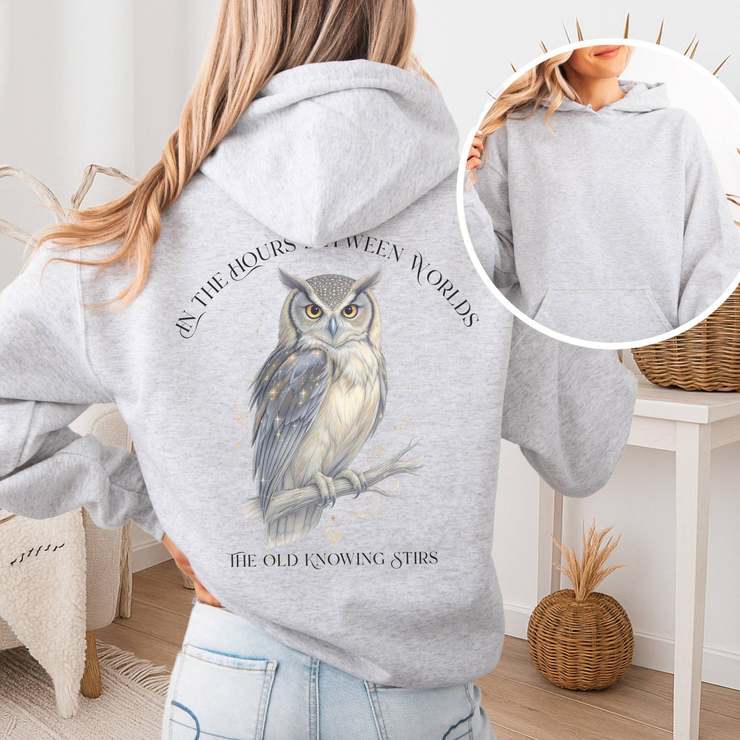 Hoodie Ash / S The Old Knowing Stirs Mystical Owl Hoodie The Mystic Eden