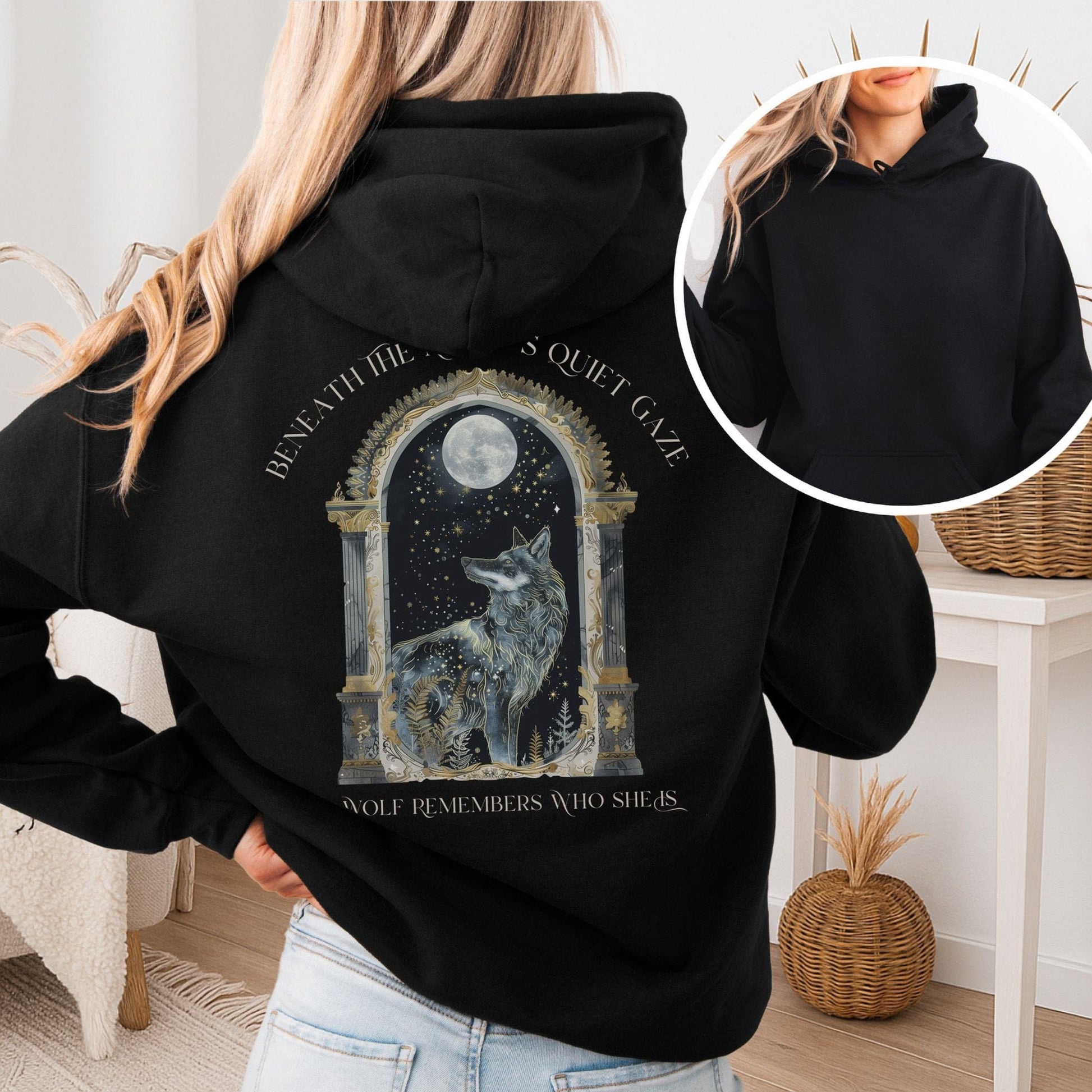 Hoodie Black / S Beneath The Moon The Wolf Remembers Who She Is Hoodie The Mystic Eden
