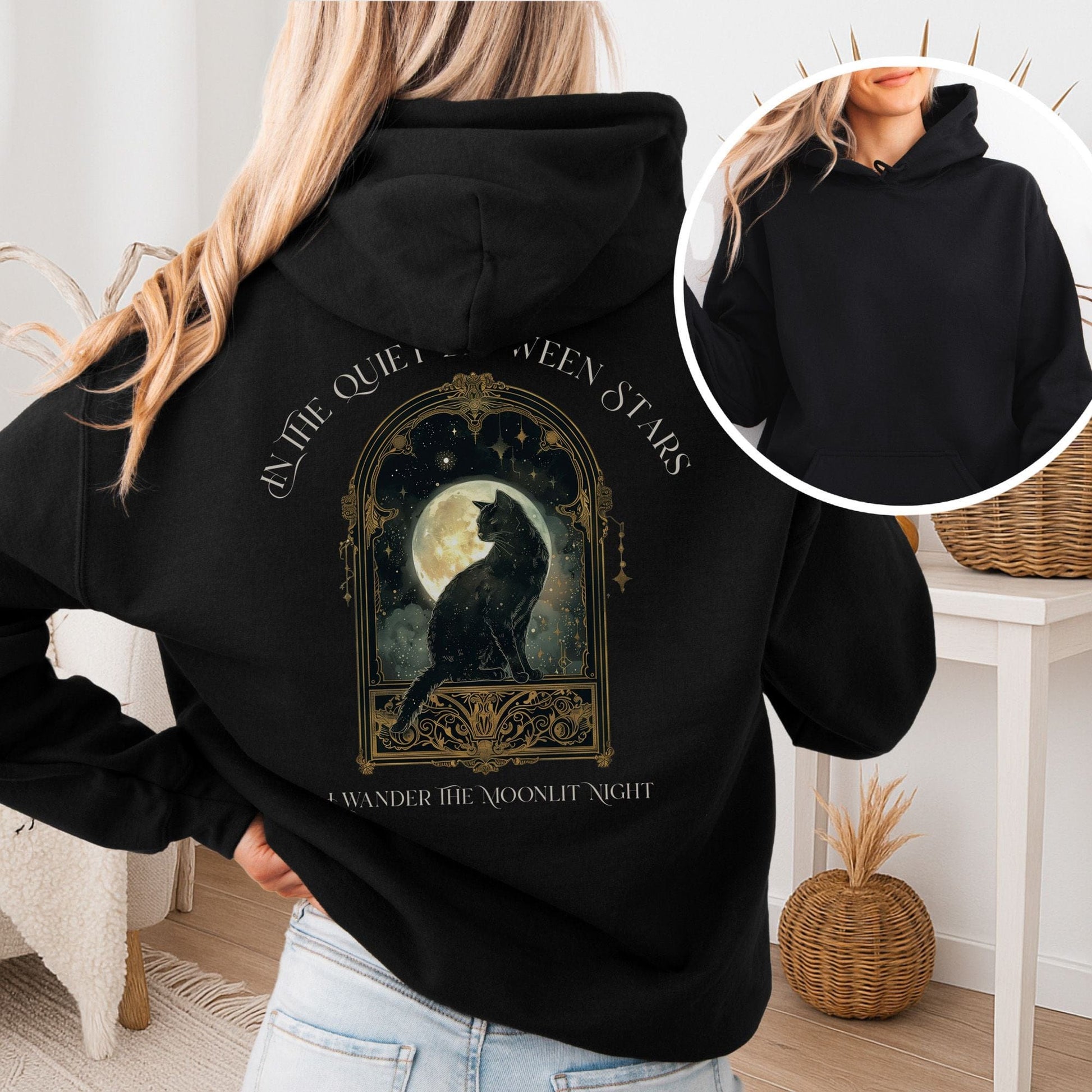 Hoodie Black / S In the Quiet Between Stars Moonlit Cat Hoodie The Mystic Eden