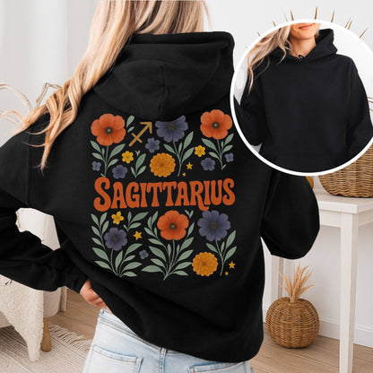 Hoodie Black / S Sagittarius Hoodie – Retro Floral Zodiac Sweatshirt The Mystic Eden