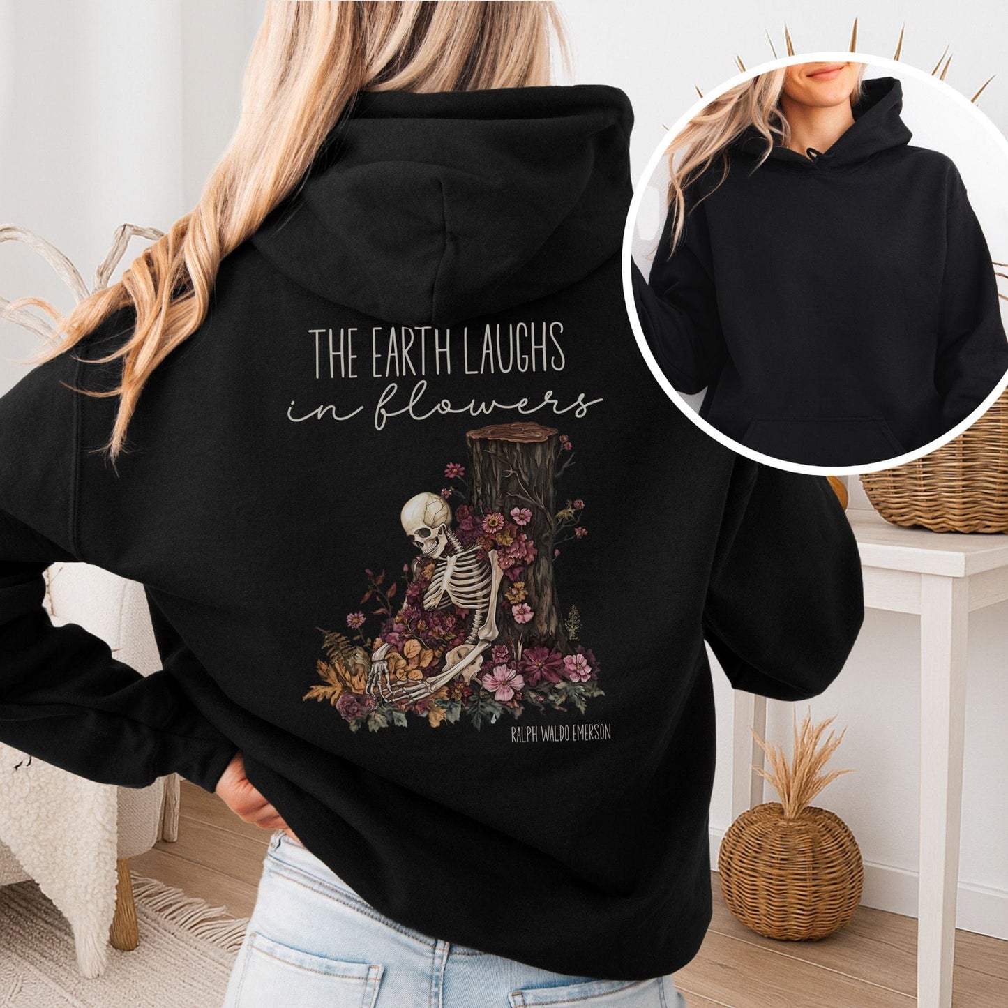 Hoodie Black / S The Earth Laughs in Flowers Ralph Waldo Emerson Hoodie The Mystic Eden