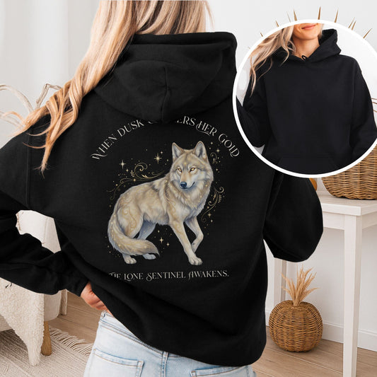 Hoodie Black / S When Dusk Gathers Her Gold Mystical Wolf Hooded Sweatshirt The Mystic Eden