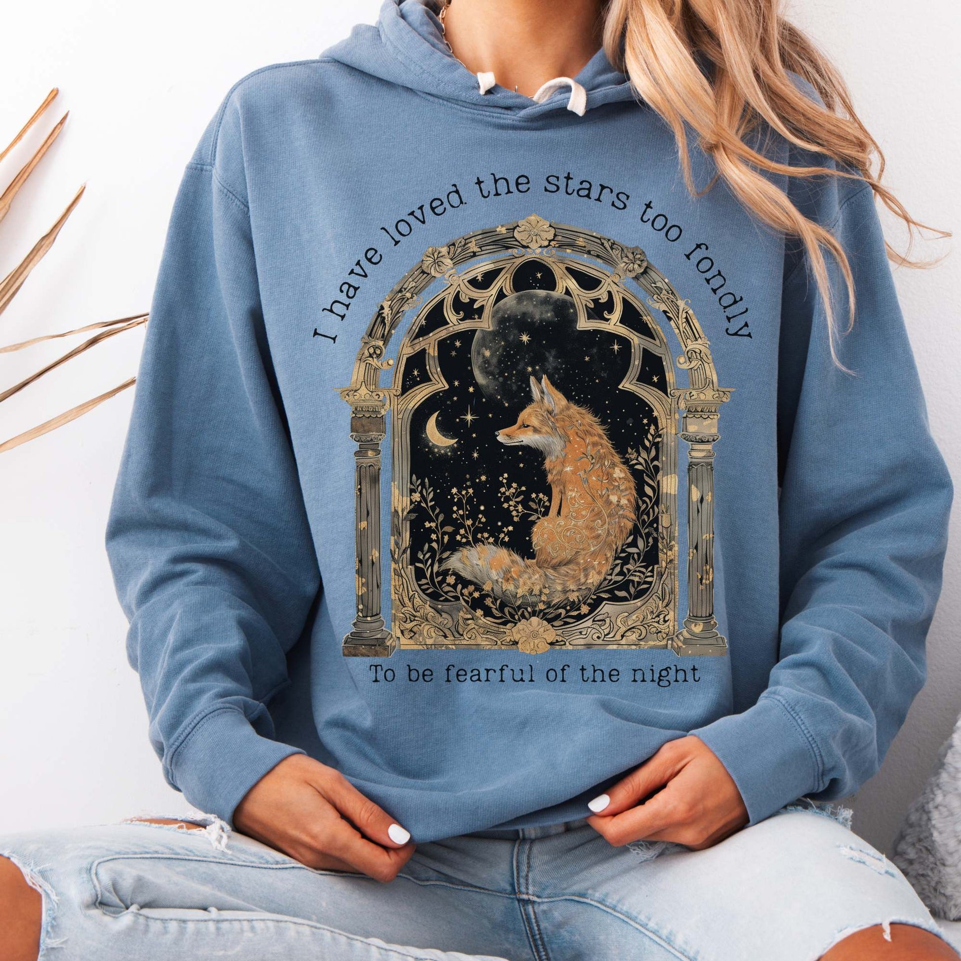 Hoodie Blue Jean / S I Have Loved the Stars Too Fondly Sarah Williams Poetry Vintage Hoodie The Mystic Eden