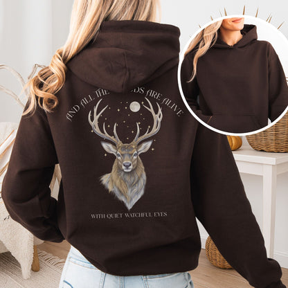 Hoodie Dark Chocolate / S All the Woods Are Alive With Watchful Eyes Walter de la Mare Hoodie The Mystic Eden