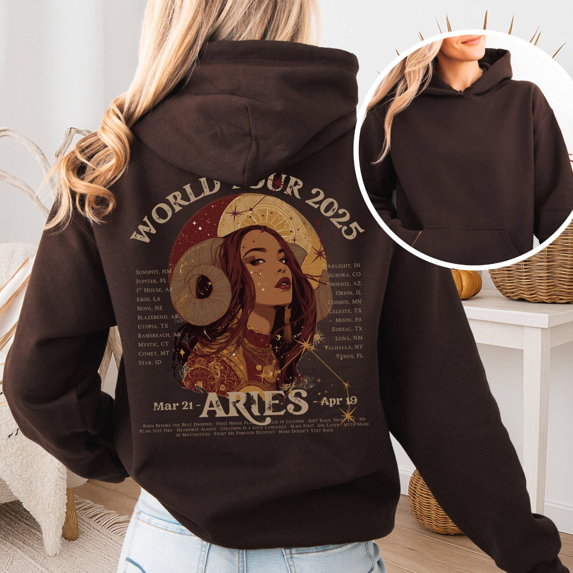 Hoodie Dark Chocolate / S Aries Concert Hoodie - Zodiac World Tour 2025 Hoodie The Mystic Eden