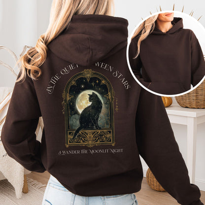 Hoodie Dark Chocolate / S In the Quiet Between Stars Moonlit Cat Hoodie The Mystic Eden