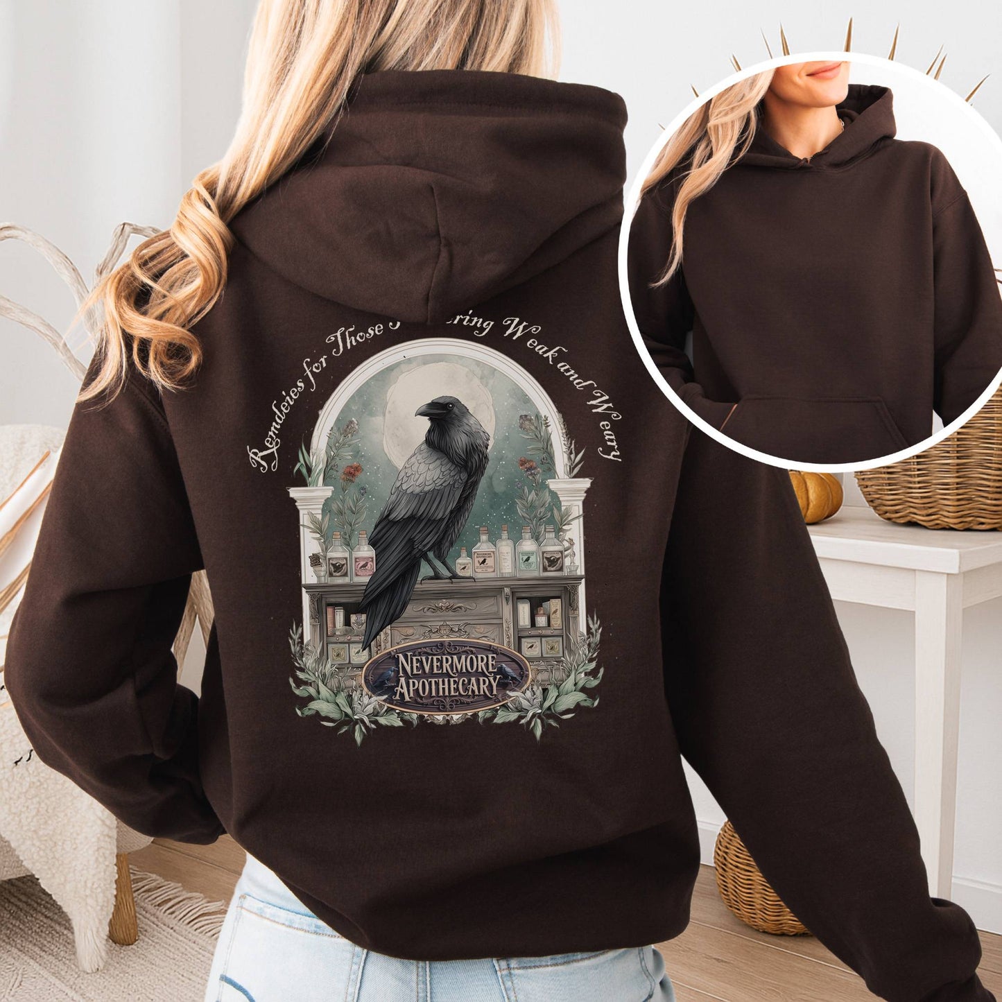 Hoodie Dark Chocolate / S Nevermore Apothecary Edgar Allan Poe Hoodie The Mystic Eden