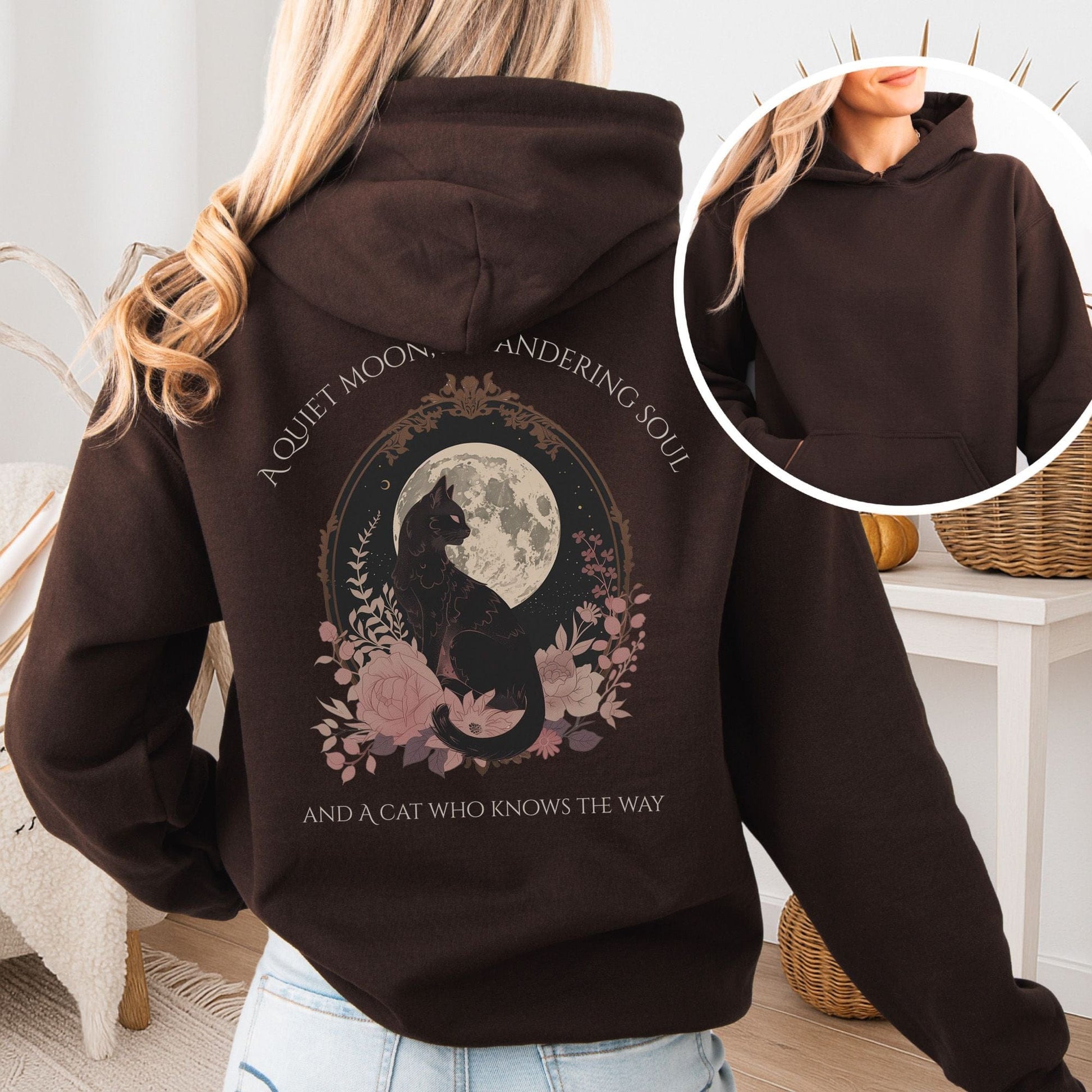 Hoodie Dark Chocolate / S The Cat Who Knows the Way Poetry Hoodie The Mystic Eden