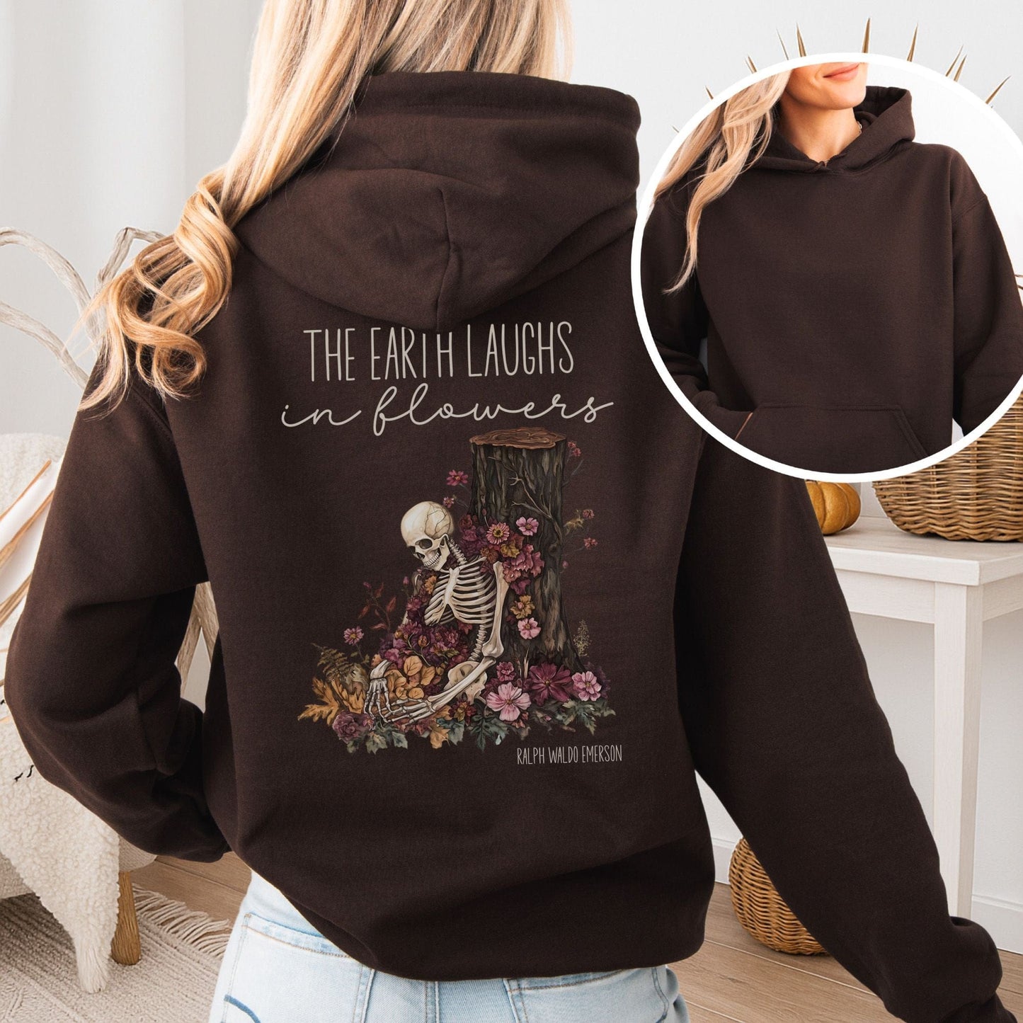 Hoodie Dark Chocolate / S The Earth Laughs in Flowers Ralph Waldo Emerson Hoodie The Mystic Eden