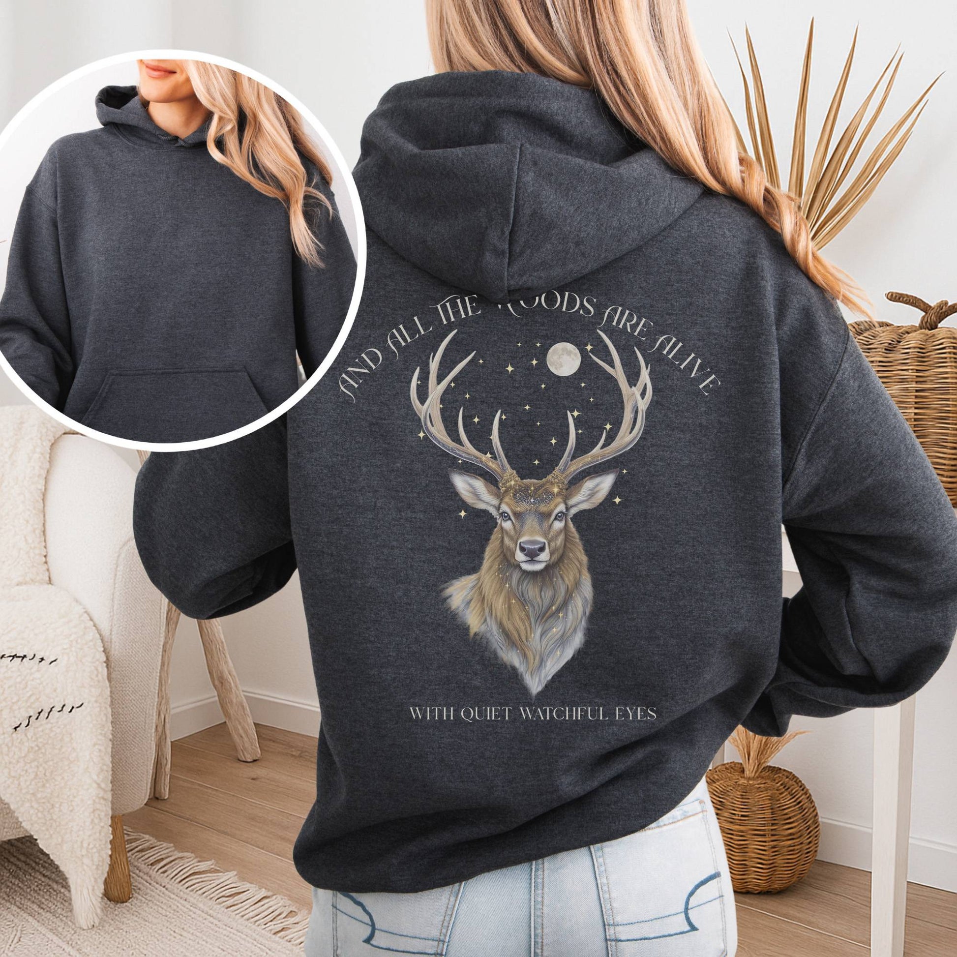 Hoodie Dark Heather / S All the Woods Are Alive With Watchful Eyes Walter de la Mare Hoodie The Mystic Eden