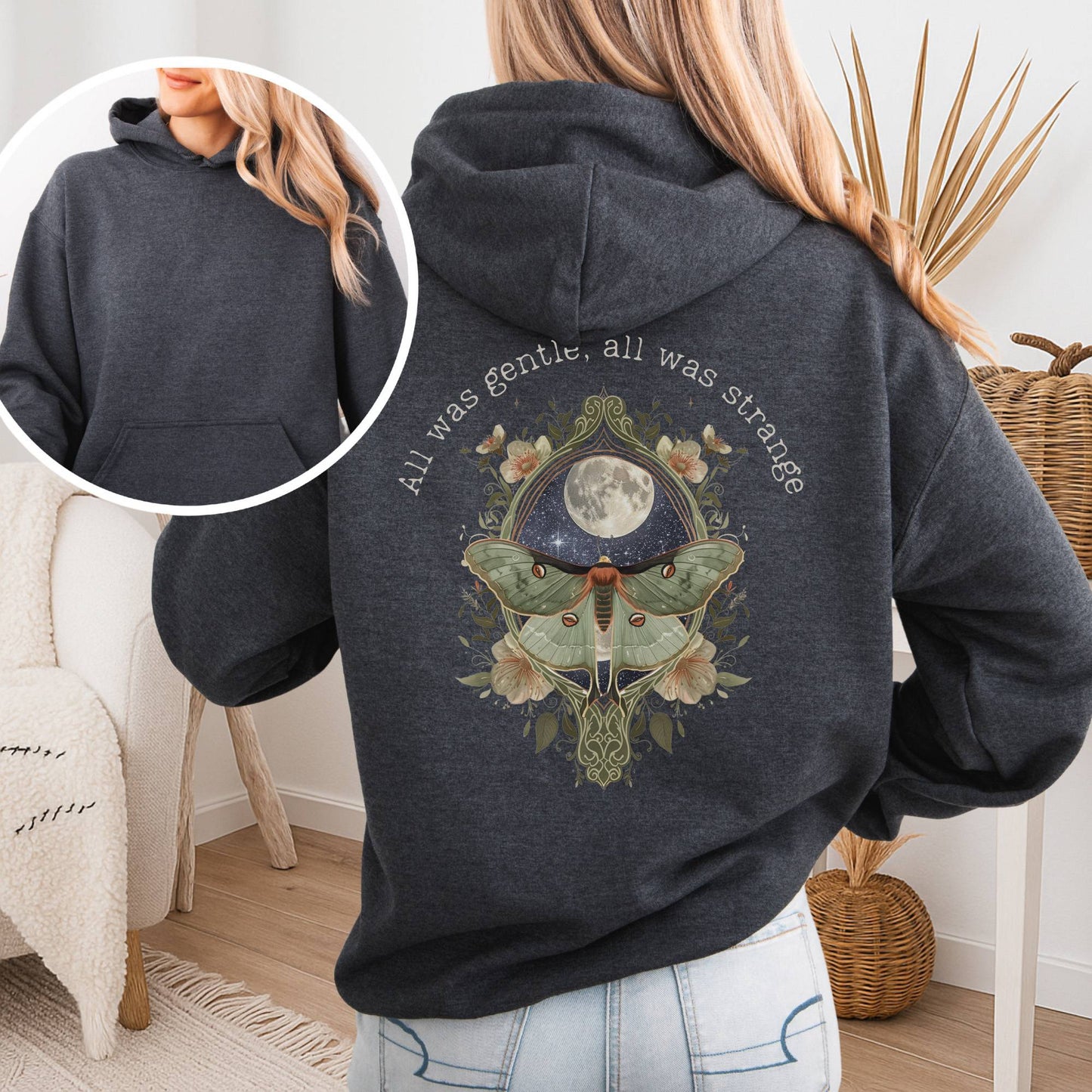 Hoodie Dark Heather / S All Was Gentle All Was Strange Edgar Allan Poe Hoodie The Mystic Eden