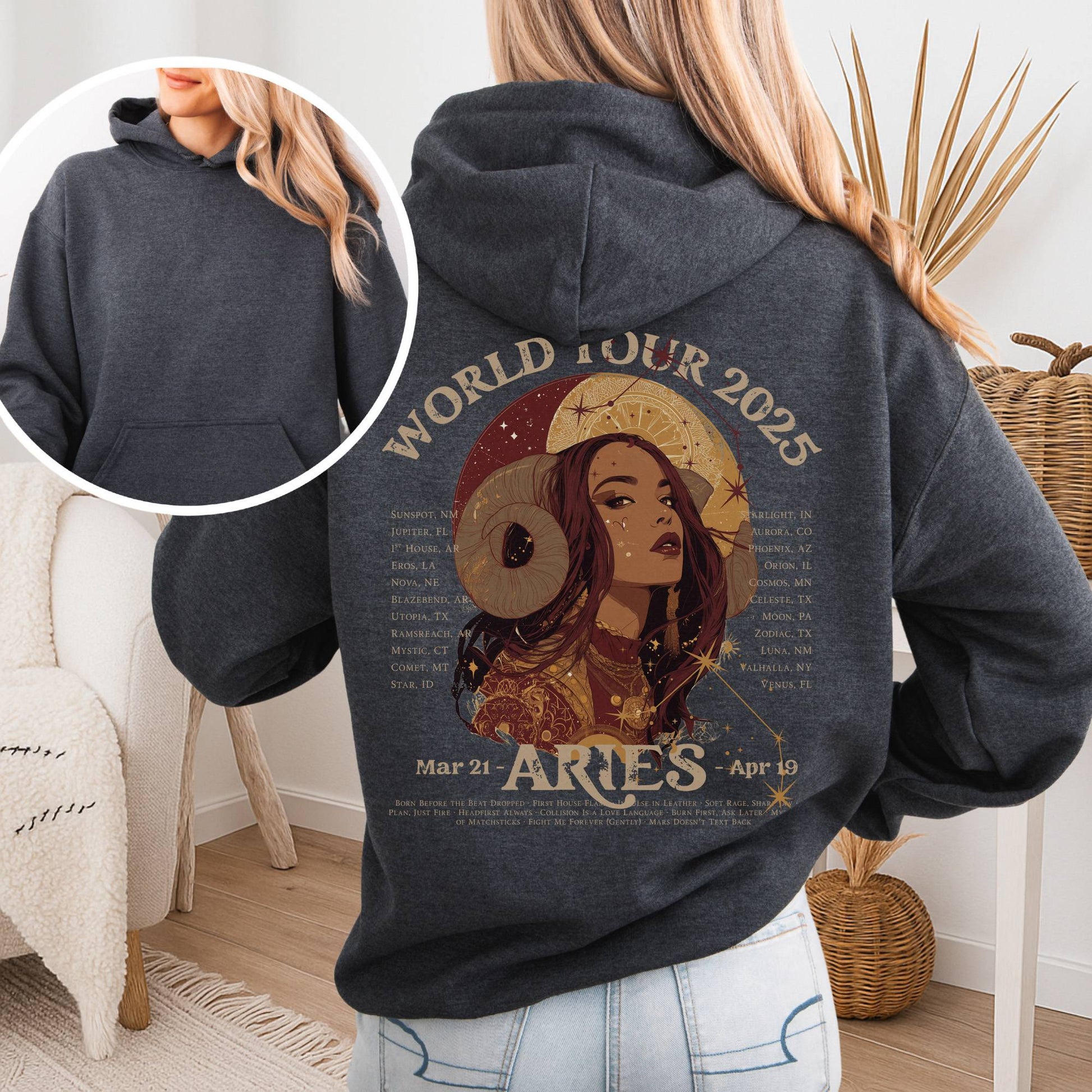 Hoodie Dark Heather / S Aries Concert Hoodie - Zodiac World Tour 2025 Hoodie The Mystic Eden